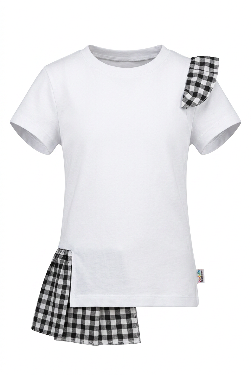 Mädchen T-Shirt aus Baumwolle mit Karorüschen